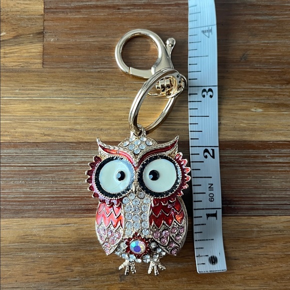 Owl Rhinestone Crystal Keychain Red - Picture 4 of 4